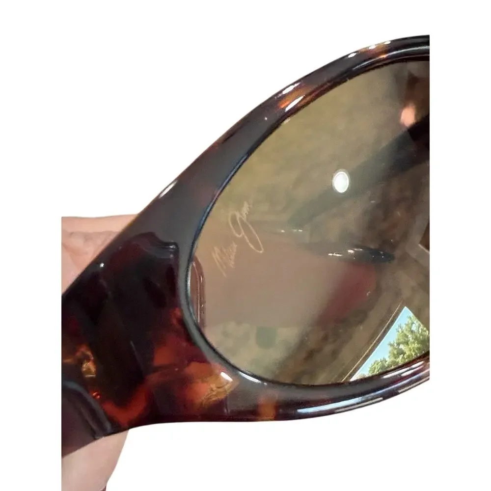 Maui Jim MJ-125-10 Oval Sport Wrap Polarized Sunglasses Brown 55-145 w/ Case